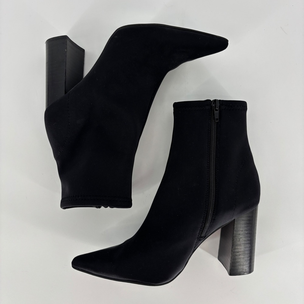 Jeffrey Campbell Raven Bootie Black Women Size 7.5 Fabric Pointed Toe Block Heel - Picture 7 of 14